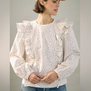 Anthropologie Allaire Floral Print Long Sleeve Ruffle Puff Sleeve Top XS